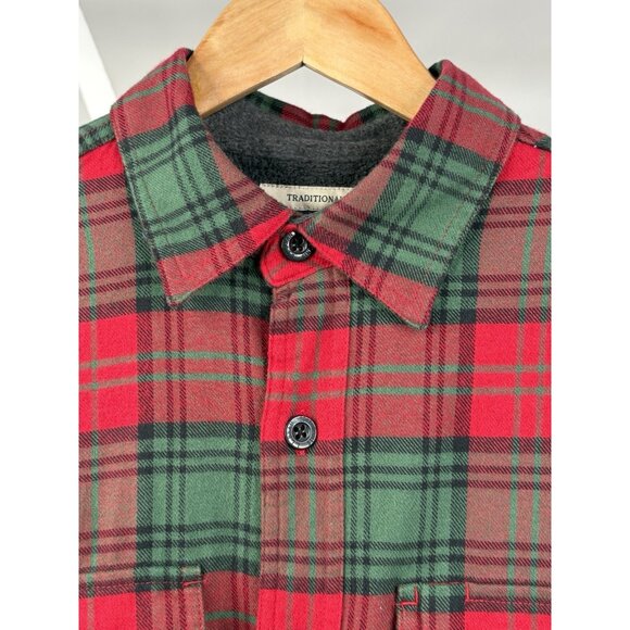 LL Bean Fleece Lined Flannel Shirt Men’s Small Reg Traditional Fit Red Plaid - Picture 3 of 15